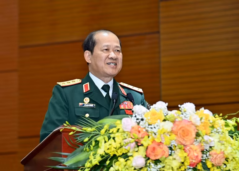 Thượng tướng Bế Xuân Trường, Chủ tịch Hội Cựu chiến binh Việt Nam khóa VII, nhiệm kỳ 2022-2027 phát biểu tại Đại hội. (Ảnh: ĐĂNG KHOA)