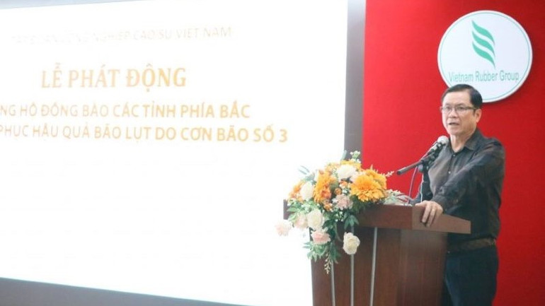 Ông Lê Thanh Hưng, Phó Bí thư Đảng ủy, Tổng giám đốc VRG tại lễ phát động quyên góp.