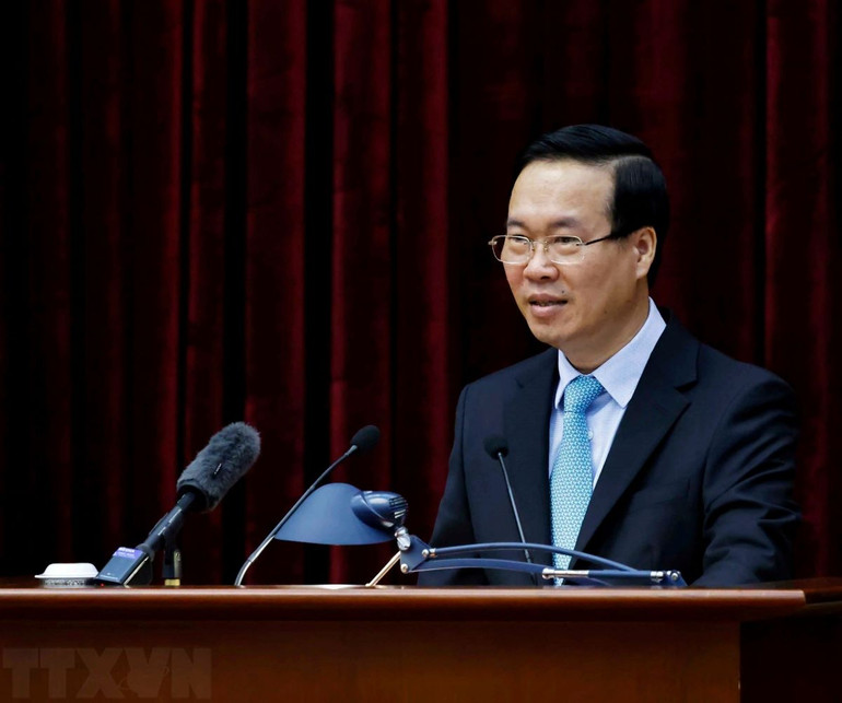 Chủ tịch nước Võ Văn Thưởng phát biểu tại Hội nghị (Ảnh: TTXVN)