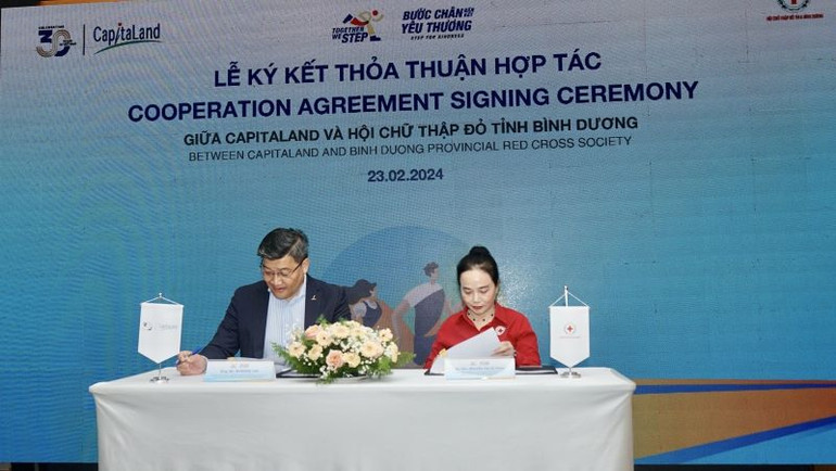 Ký kết thỏa thuận hợp tác giữa CapitaLand Development và Hội Chữ thập đỏ tỉnh Bình Dương.