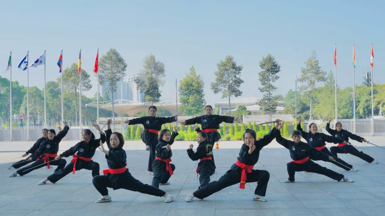 Một tiết mục trình diễn của các Câu lạc bộ Thể dục dưỡng sinh tại liên hoan.