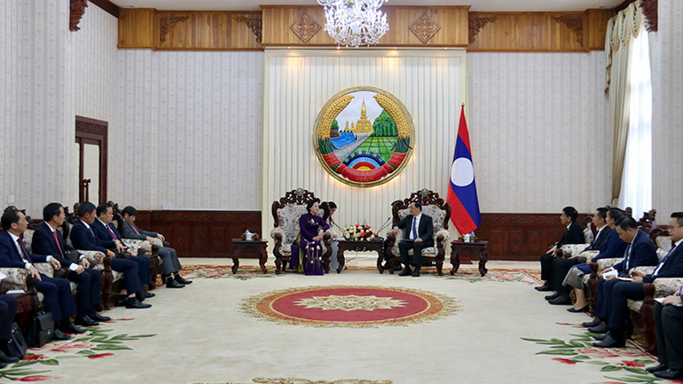 Quang cảnh buổi tiếp kiến Thủ tướng Lào. Ảnh: Trịnh Dũng