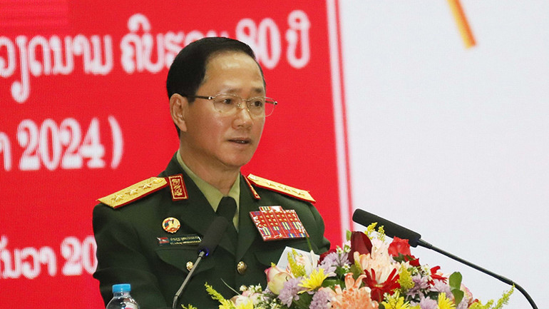 Thượng tướng Khamlieng Outhakaysone, Bộ trưởng Quốc phòng Lào. (Ảnh: Hải Tiến)