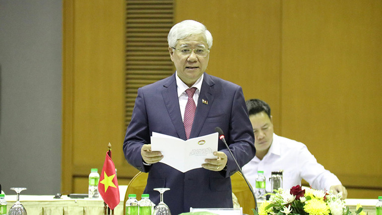 Chủ tịch Ủy ban Trung ương Mặt trận Tổ quốc Việt Nam Đỗ Văn Chiến phát biểu tại Hội nghị. (Ảnh: Trịnh Dũng)