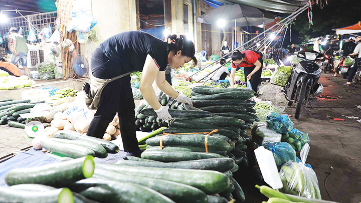Giá thực phẩm ở các chợ đầu mối Hà Nội hiện đang giảm nhẹ. Ảnh: TTXVN