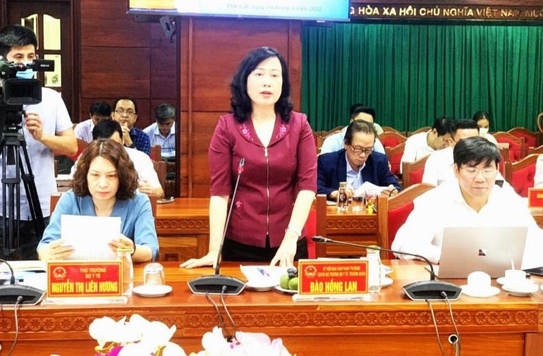 Quyền Bộ trưởng Y tế Đào Hồng Lan phát biểu tại buổi làm việc.