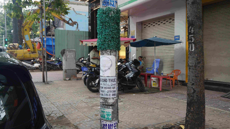 Cỏ nhựa trên đường Trần Hưng Đạo bị bong trong gây mất thẩm mỹ Cỏ nhựa trên đường Trần Hưng Đạo bị bong trong gây mất thẩm mỹ