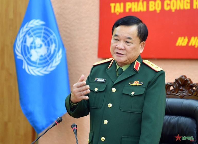 Thượng tướng Hoàng Xuân Chiến phát biểu tại buổi lễ. Ảnh Báo Quân đội nhân dân.