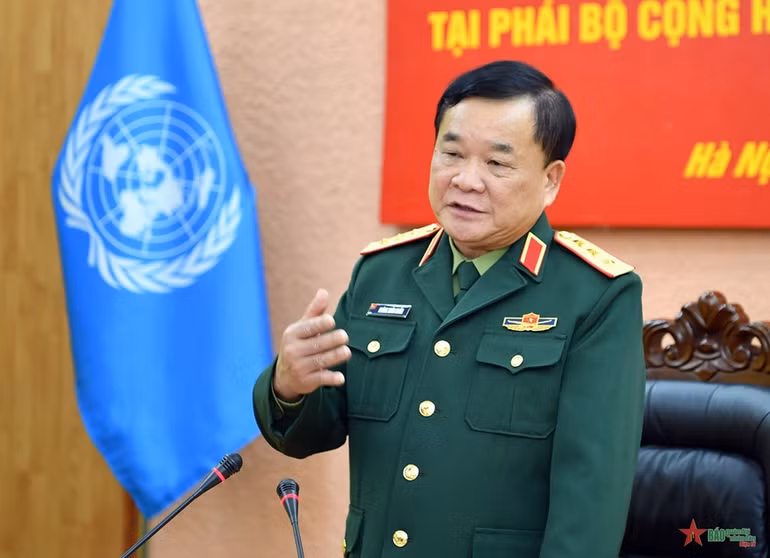 Thượng tướng Hoàng Xuân Chiến phát biểu tại buổi lễ. Ảnh Báo Quân đội nhân dân.