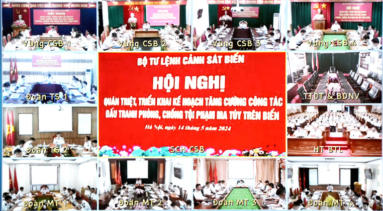 Hội nghị trực tiếp kết hợp trực tuyến đến 12 điểm cầu trong toàn lực lượng Cảnh sát biển.