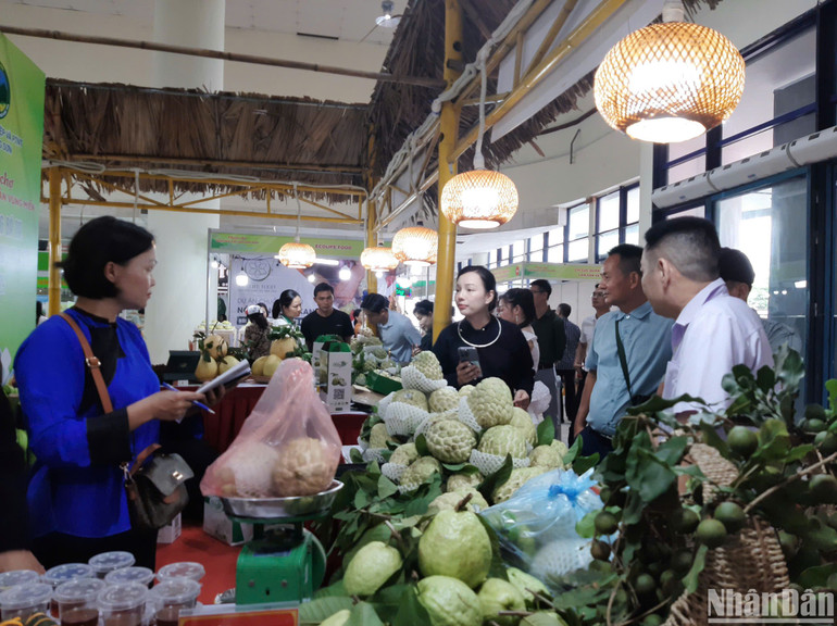 Nhiều nông sản, đặc sản vùng miền tỉnh Lạng Sơn bày bán tại phiên chợ.