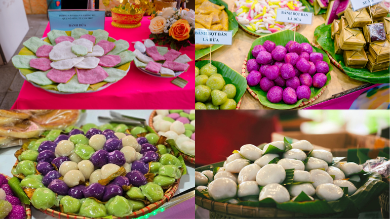 Nhiều loại bánh thơm ngon, bắt mắt thực khách tại Lễ hội Bánh dân gian Nam Bộ năm 2025.