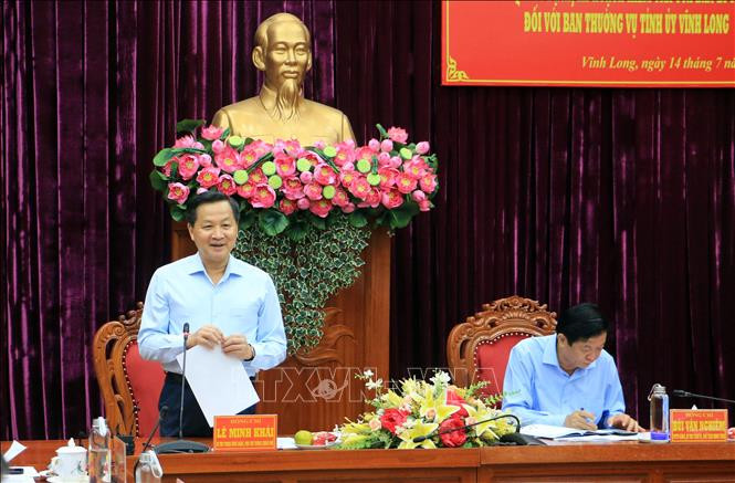 Bí thư Trung ương Đảng, Phó Thủ tướng Chính phủ Lê Minh Khái phát biểu tại buổi làm việc. (Ảnh: baotintuc.vn)