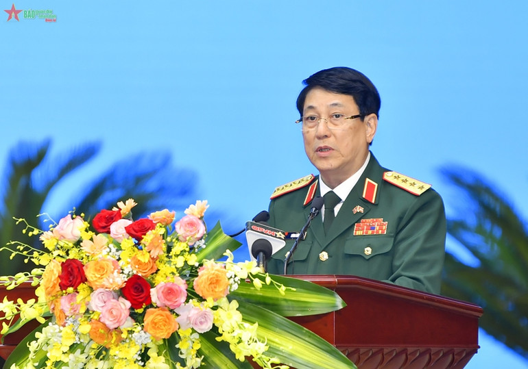 Đại tướng Lương Cường phát biểu tại buổi lễ. (Ảnh: Báo Quân đội nhân dân)