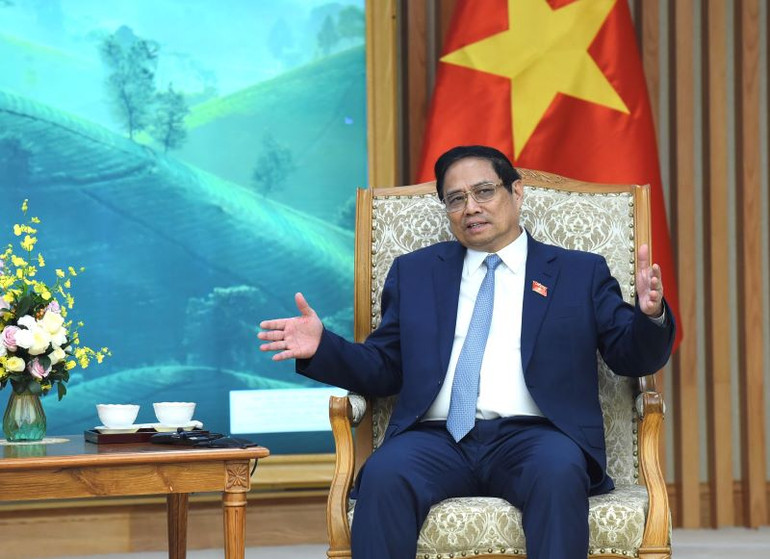 Thủ tướng Phạm Minh Chính phát biểu tại buổi tiếp bà Manuela Ferro, Phó Chủ tịch phụ trách khu vực Đông Á-Thái Bình Dương của Nhóm Ngân hàng Thế giới.