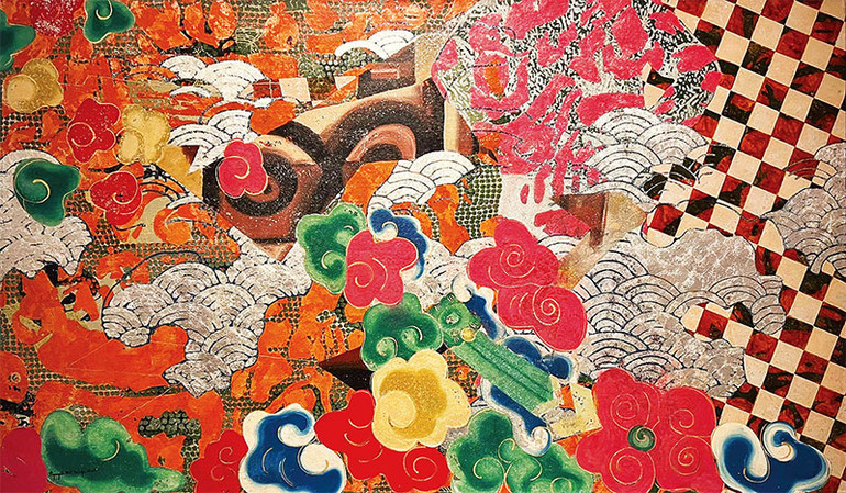 Tác phẩm Hoa Đốm Trên Không 01, sơn mài trên toan, 2023.