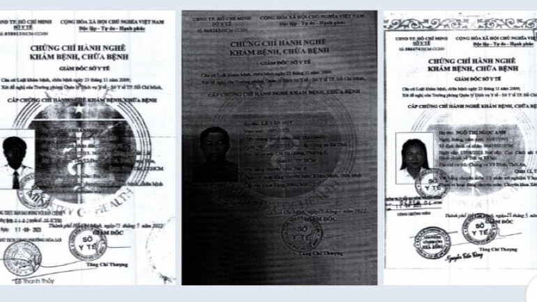 Có 3 cá nhân sử dụng chứng chỉ hành nghề giả ghi nơi cấp là Sở Y tế Thành phố Hồ Chí Minh.