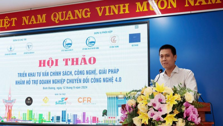 Tiến sĩ Nguyễn Việt Long, Giám đốc Sở Khoa học và Công nghệ tỉnh Bình Dương phát biểu ý kiến tại hội thảo.