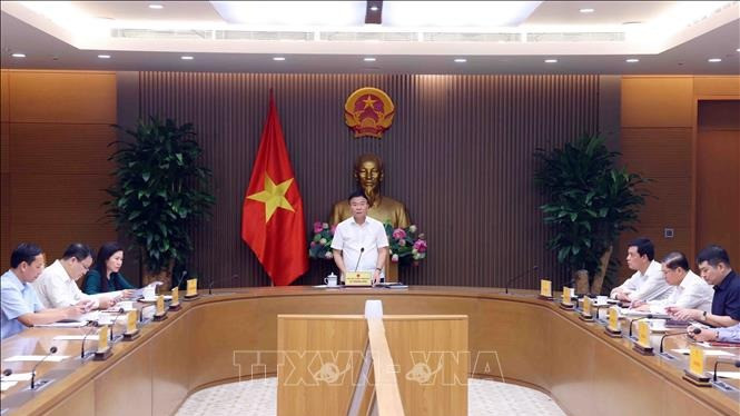 Phó Thủ tướng Lê Thành Long, Tổ trưởng Tổ công tác số 3 phát biểu tại cuộc họp. (Ảnh: TTXVN) Phó Thủ tướng Lê Thành Long, Tổ trưởng Tổ công tác số 3 phát biểu tại cuộc họp. (Ảnh: TTXVN)