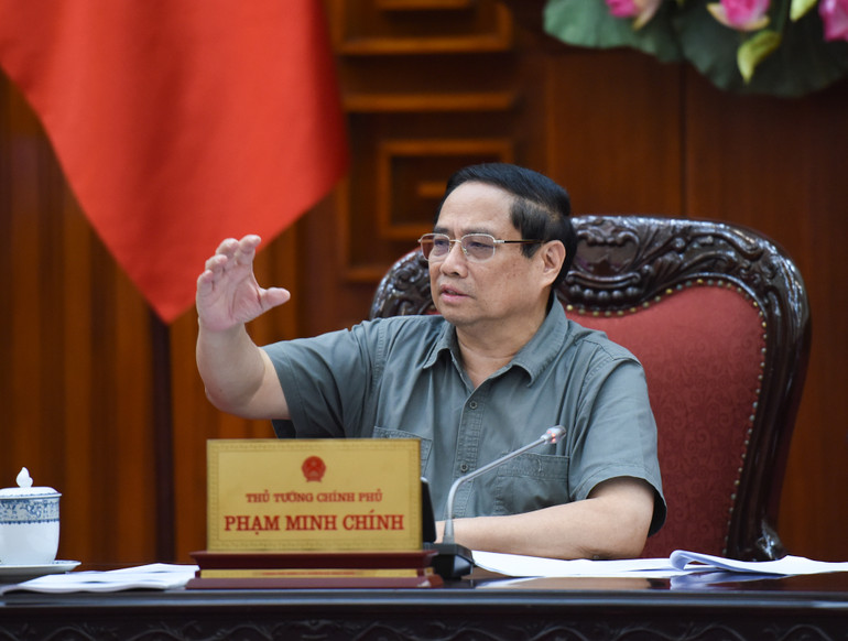 Thủ tướng Phạm Minh Chính phát biểu tại cuộc họp giữa Thường trực Chính phủ với Thường trực Tiểu ban Kinh tế-xã hội.