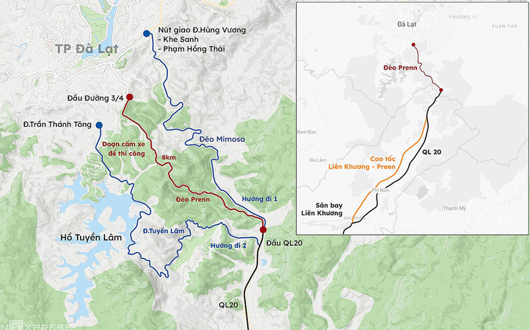 Họa đồ phương án phân luồng giao thông vào thành phố Đà Lạt trong thời gian thi công nâng cấp đèo Prenn. Họa đồ phương án phân luồng giao thông vào thành phố Đà Lạt trong thời gian thi công nâng cấp đèo Prenn.