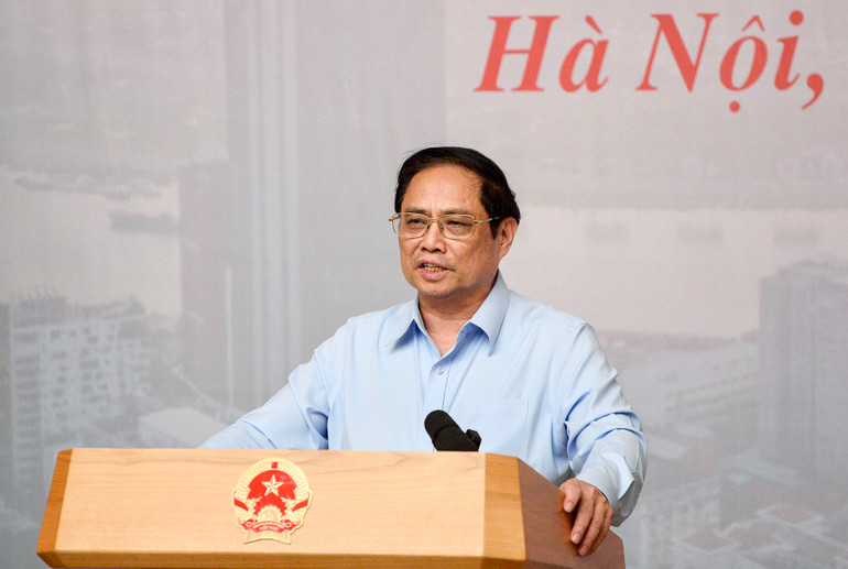 Thủ tướng Phạm Minh Chính phát biểu ý kiến tại cuộc làm việc trực tuyến của Thường trực Chính phủ với Thành phố Hồ Chí Minh.