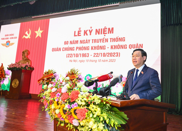 Chủ tịch Quốc hội Vương Đình Huệ phát biểu tại lễ kỷ niệm. (Ảnh: Duy Linh)