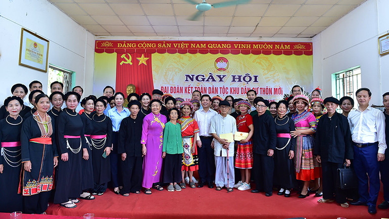 Thường trực Đảng ủy Khối dự Ngày hội Đại đoàn kết ở thôn Mới.