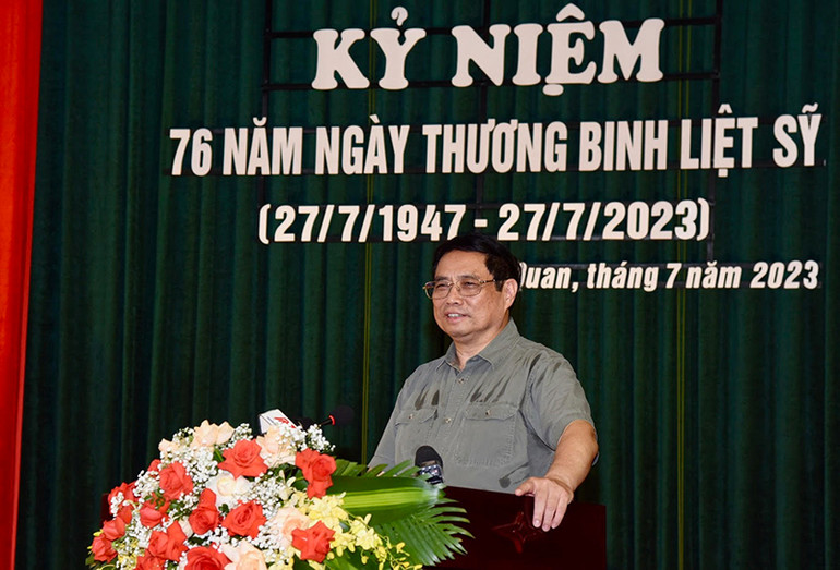 Thủ tướng Phạm Minh Chính nhấn mạnh: Quan tâm chăm sóc, nâng cao đời sống vật chất và tinh thần của thương binh, bệnh binh, gia đình liệt sĩ và người có công với cách mạng là chủ trương, quan điểm nhất quán của Đảng, Nhà nước ta, là đạo lý truyền thống của dân tộc ta.