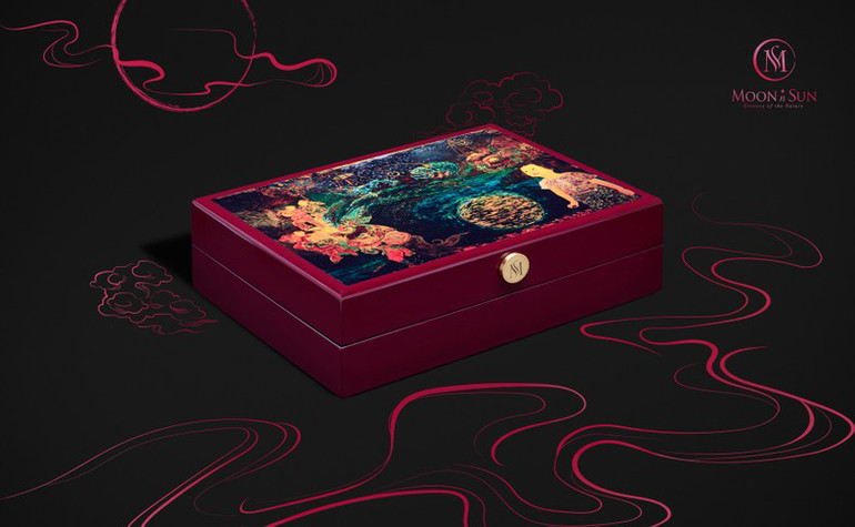 Hộp quà tặng sơn mài mang biểu tượng Trung thu.