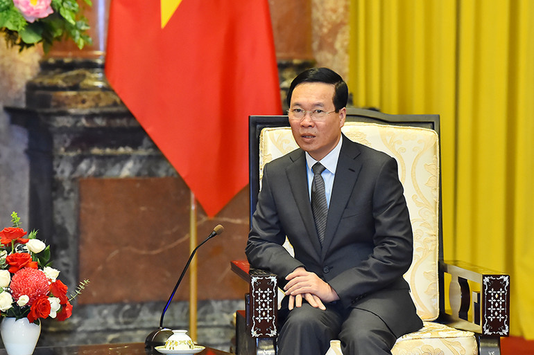 Chủ tịch nước Võ Văn Thưởng phát biểu tại buổi tiếp.