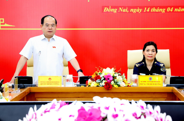 Đồng chí Quản Minh Cường, Phó Bí thư Tỉnh ủy, Trưởng Đoàn đại biểu Quốc hội tỉnh Đồng Nai phát biểu tại buổi giám sát.