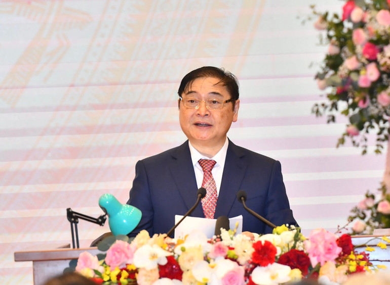 GS, TSKH Phan Xuân Dũng, Chủ tịch Liên hiệp Các hội Khoa học và Kỹ thuật Việt Nam phát biểu tại lễ kỷ niệm. (Ảnh: ĐĂNG KHOA)