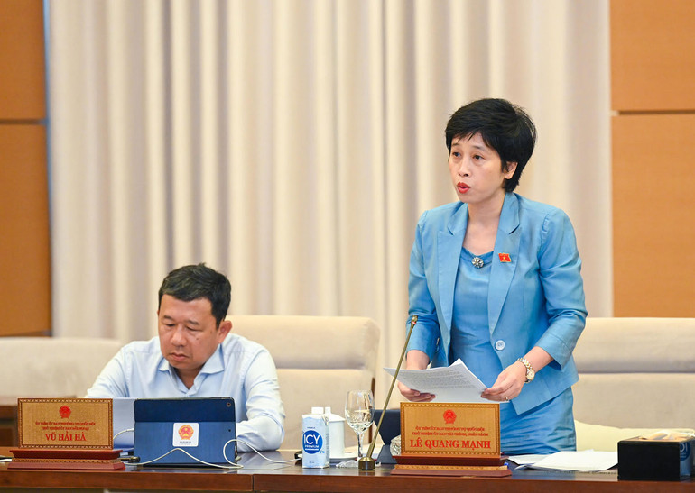 Phó Chủ nhiệm Ủy ban Tài chính, Ngân sách Nguyễn Thị Phú Hà trình bày báo cáo thẩm tra.