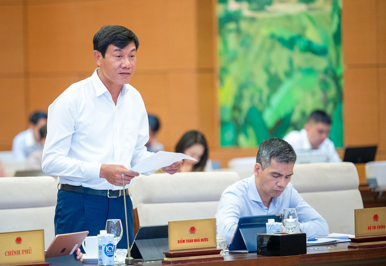 Phó Tổng Kiểm toán Nhà nước Doãn Anh Thơ trình bày báo cáo tại phiên họp.