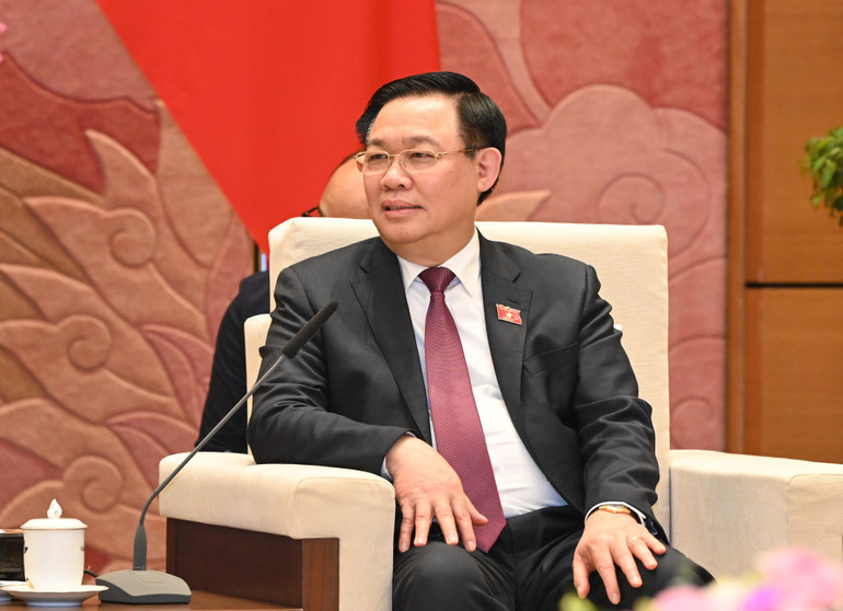 Chủ tịch Quốc hội Vương Đình Huệ phát biểu tại buổi tiếp.