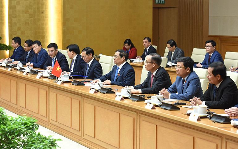 Thủ tướng Phạm Minh Chính dẫn đầu đoàn Chính phủ Việt Nam tiếp Chủ tịch Đảng Nước Nga Thống nhất, Phó Chủ tịch Hội đồng An ninh Liên bang Nga Dmitry Medvedev.