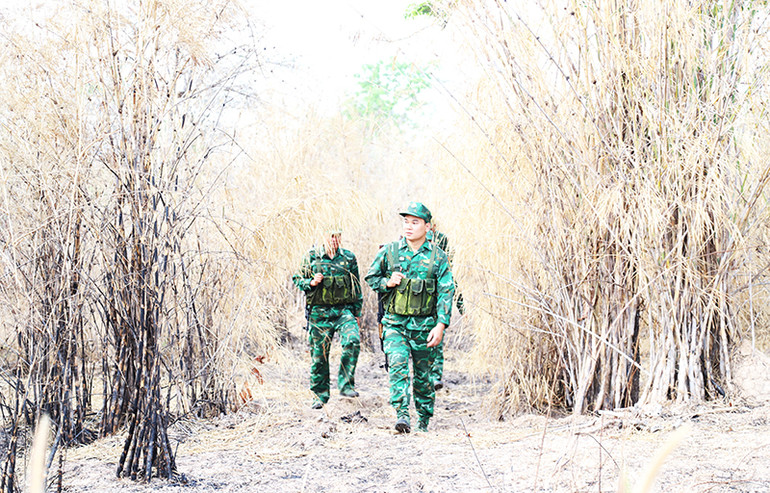 Dưới cái nắng gay gắt của mùa khô Tây Nguyên, cây rừng khô cháy, nhưng cán bộ, chiến sĩ Bộ đội Biên phòng Đắk Lắk không quản ngại gian khổ ngày đêm tuần tra, bảo vệ biên giới. Dưới cái nắng gay gắt của mùa khô Tây Nguyên, cây rừng khô cháy, nhưng cán bộ, chiến sĩ Bộ đội Biên phòng Đắk Lắk không quản ngại gian khổ ngày đêm tuần tra, bảo vệ biên giới.