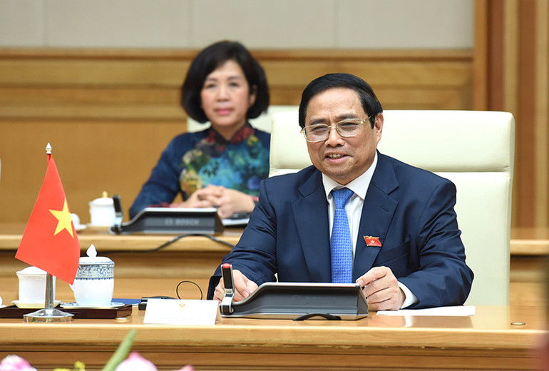 Thủ tướng Phạm Minh Chính phát biểu tại buổi tiếp.