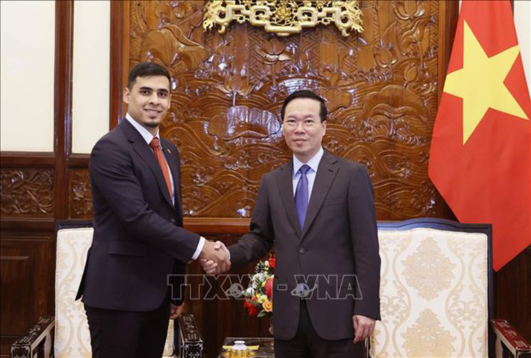 Chủ tịch nước Võ Văn Thưởng tiếp Đại sứ Venezuela Juan Carlos Fernandes Juarez. (Ảnh: TTXVN)