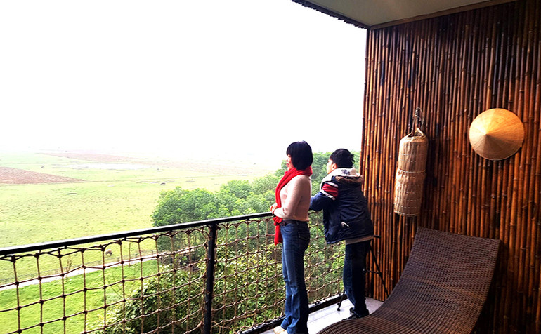 Khách du lịch lưu trú tại Tân Hóa được chiêm ngưỡng phong cảnh đồng quê thanh bình.