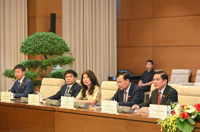 Tổng Thư ký Quốc hội, Chủ nhiệm Văn phòng Quốc hội Bùi Văn Cường; Chủ nhiệm Ủy ban Quốc phòng và An ninh của Quốc hội Lê Tấn Tới và các đại biểu Quốc hội Việt Nam dự buổi tiếp.