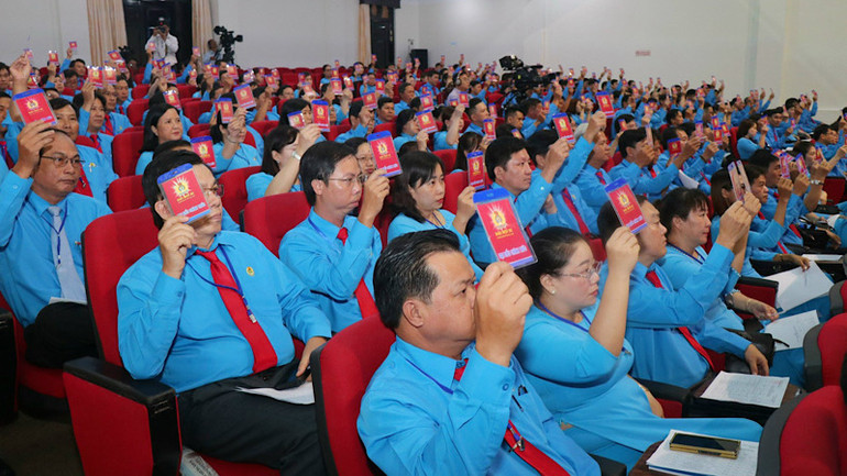 Các đại biểu biểu quyết thông qua Nghị quyết đại hội.