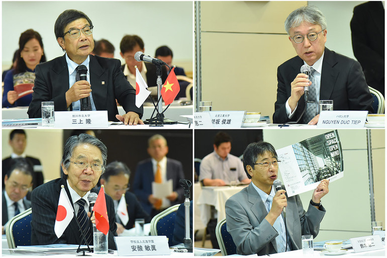 Lãnh đạo các trường đại học Việt Nam và Nhật Bản chia sẻ ý kiến tại toạ đàm. (Ảnh: Báo Thế giới và Việt Nam) Lãnh đạo các trường đại học Việt Nam và Nhật Bản chia sẻ ý kiến tại toạ đàm. (Ảnh: Báo Thế giới và Việt Nam)