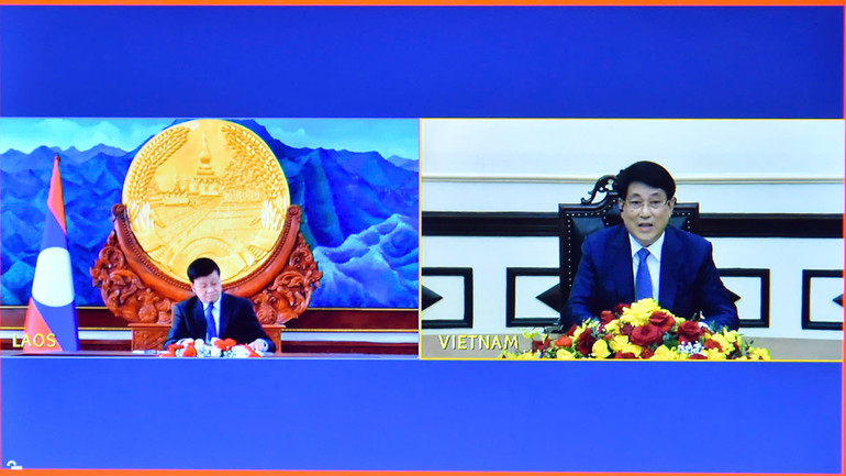 Chủ tịch nước Lương Cường hội đàm trực tuyến với Tổng Bí thư, Chủ tịch nước Lào Thongloun Sisoulith.