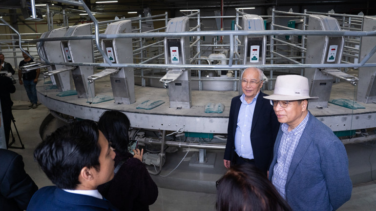 Dây chuyền vắt sữa chuẩn bị đưa vào hoạt động. (Ảnh: THANH THỂ)