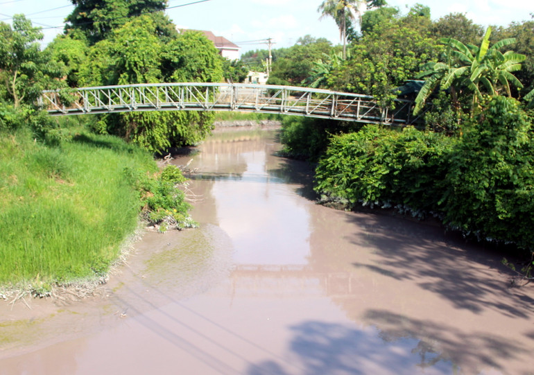 Nước sông Buông chuyển màu vì ô nhiễm nghiêm trọng.