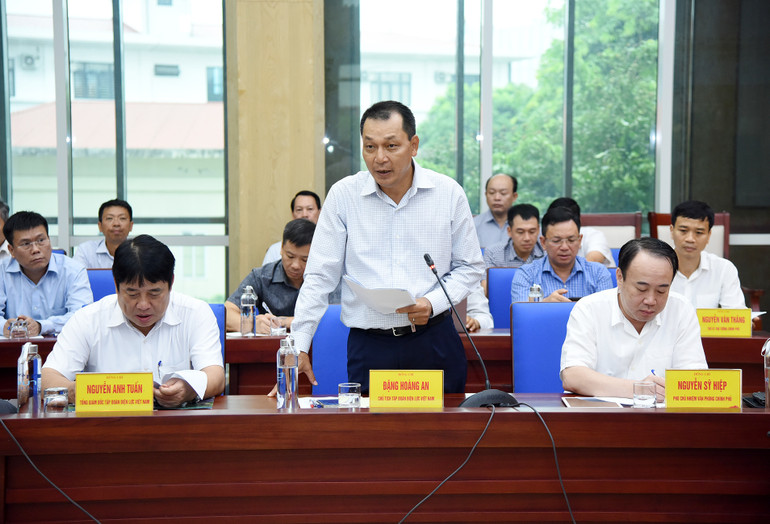 Chủ tịch EVN Đặng Hoàng An phát biểu tại cuộc họp.