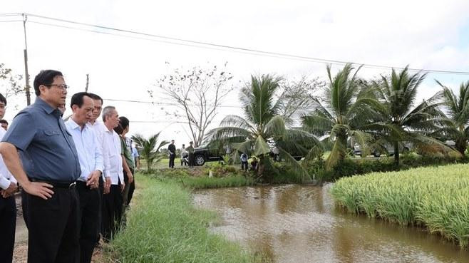 Thủ tướng Chính phủ thăm mô hình sản xuất lúa-tôm tại huyện Hồng Dân-Bạc Liêu. (Ảnh: CTV)