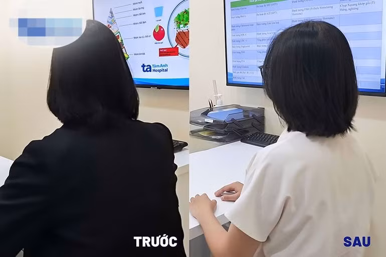 Chị T. giảm 8kg cân nặng, 20cm vòng bụng, mỡ nội tạng về mức an toàn sau 2 tháng điều trị.